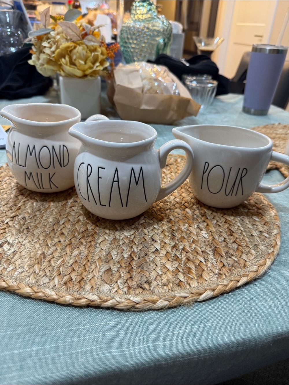 Rae Dunn White Ceramic Creamer Trio - Almond Milk, Cream, Pour